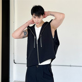 暗黑风拉链开衫马甲男潮ins连帽外套夏韩版宽松炸街超短无袖上衣，女装短外套，电商A452