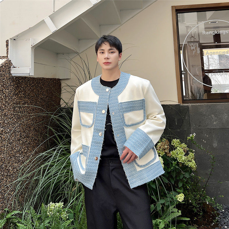 个性拼接款小香风外套男韩版气质型夹克西服上衣A452--6300--P135,男装夹克,电商A452
