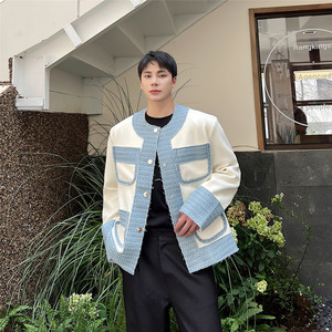 个性拼接款小香风外套男韩版气质型夹克西服上衣A452--6300--P135图片