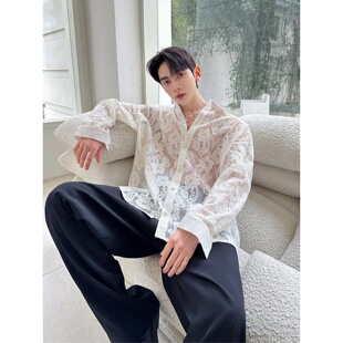 衬衫 蕾丝微透长袖 重工钉珠装 饰上衣潮A452 P125 新款 H215 个性