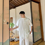 夏装新款个性拼接立领短袖衬衫复古潮风半袖上衣A452-6494-P105，男装衬衫，电商A452