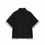 夏季新中式盘扣网纱假两件短袖衬衫潮流休闲半袖A452--6369--P85，男装T恤，电商A452