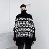 新款几何花纹高领套头斗篷流苏毛衣男个性走秀款A452--MY23--P80，男装针织衫/毛衣，电商A452