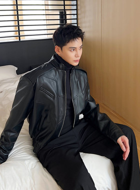 秋冬高级感立领PU皮黑色机车皮衣复古痞帅潮流外套A452-6403-P135