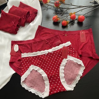 蕾丝花边印花安可拉红色女士内裤