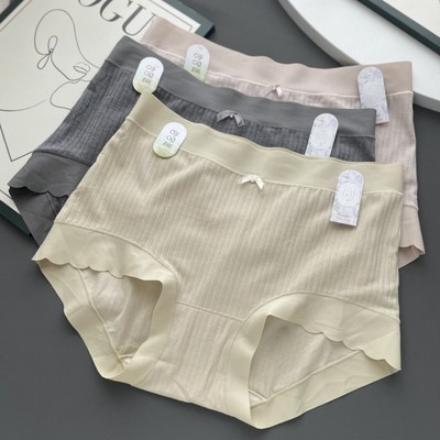 秋冬竖纹棉中腰大码抗菌裆女内裤
