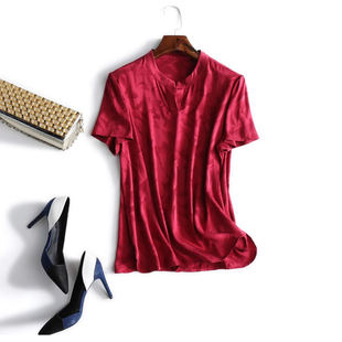 清库存 清仓夏季真丝女装上衣薄款弹力缎宽松纯色桑蚕丝短袖T恤