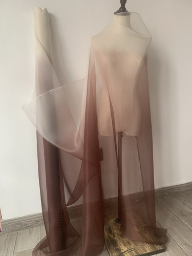 白咖啡渐变100%桑蚕丝真丝欧根纱真丝布料中国风时装裙子面料真丝