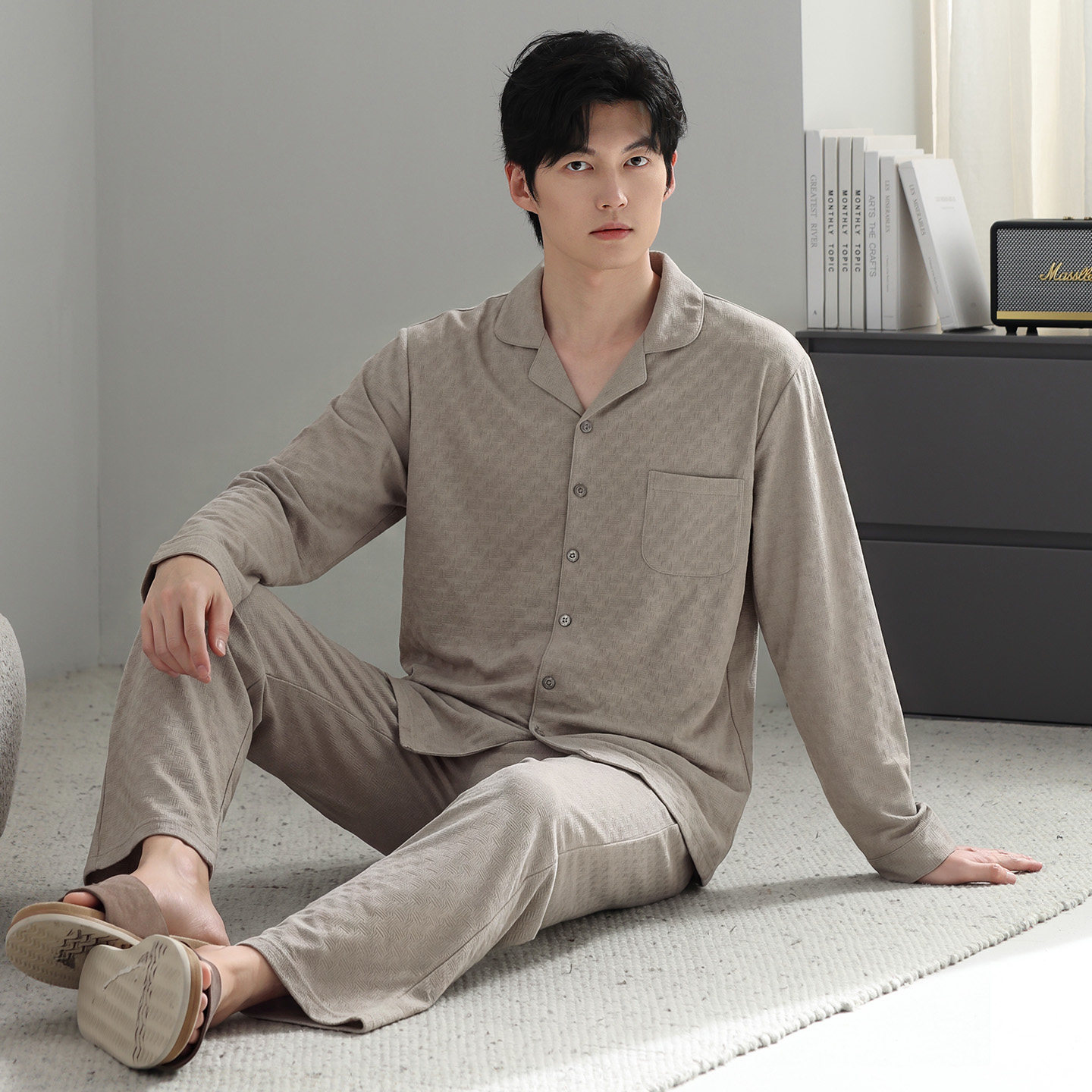 芬腾可安睡衣男士春秋纯棉长袖套睡衣/家居服套装