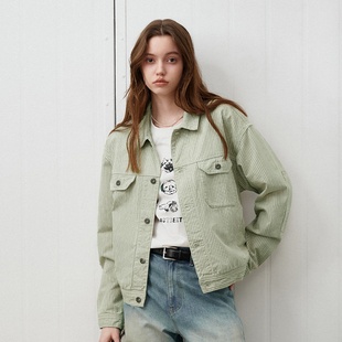 夹克男2025春季 复古条纹水洗工装 宽松短阔外套 美式 714street新款