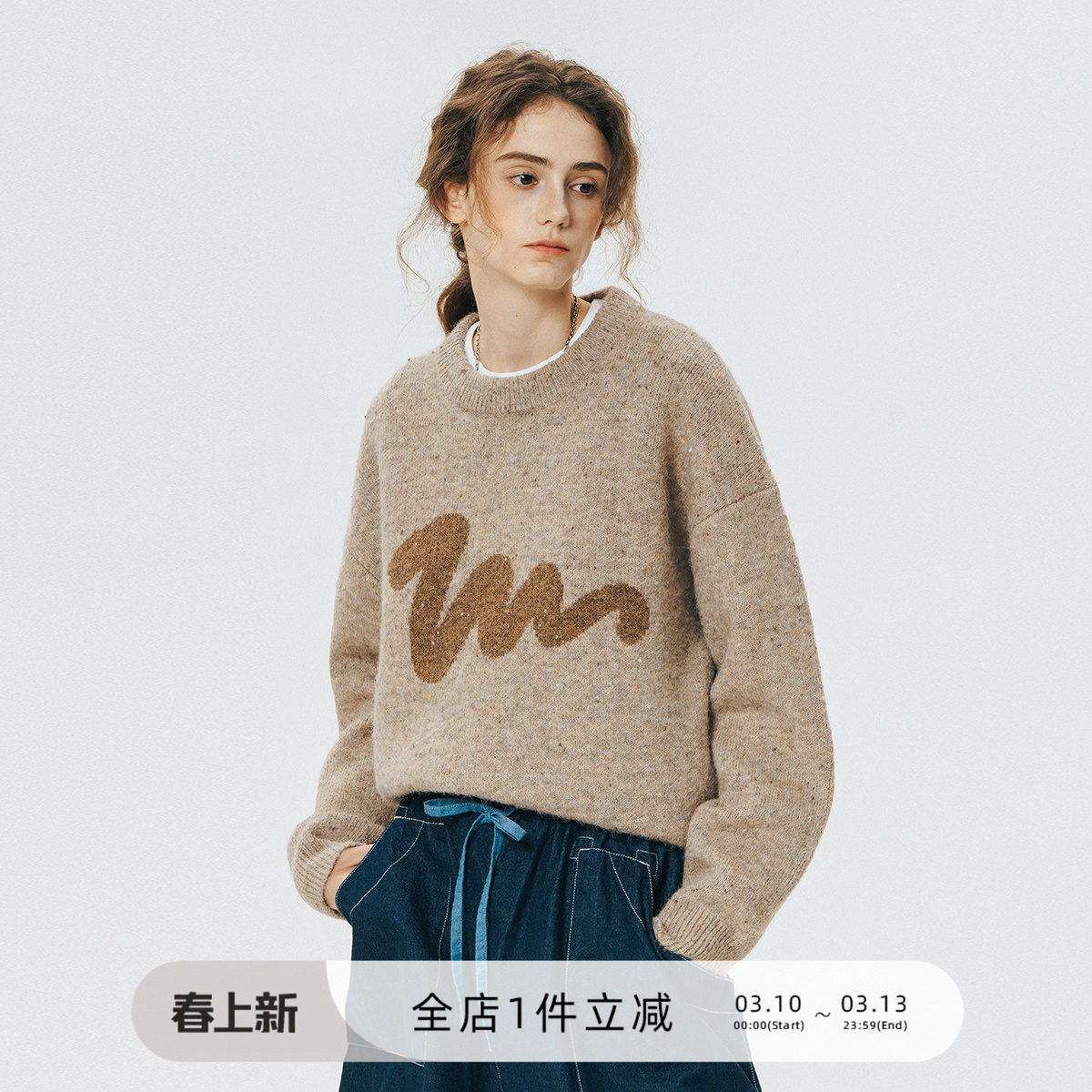 714street情侣毛衣秋冬款日系复古上衣套头外套宽松慵懒风针织衫