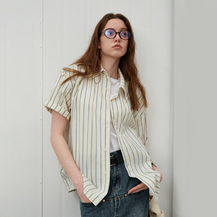 设计感上衣 男2025新款 714street春夏日系条纹泡泡纱全棉短袖 衬衫