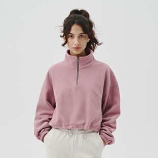 宽松落肩短款 新款 上衣 秋冬季 714street摇粒绒半拉链高领卫衣女款