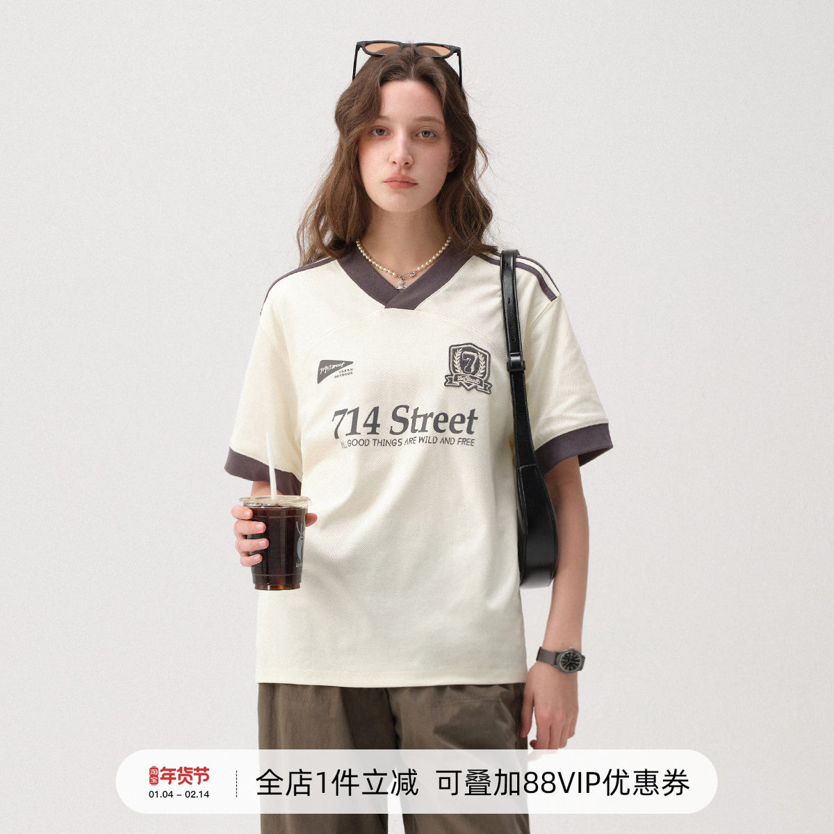 714street透气网眼印花球服速干短袖T恤男夏季情侣装v领运动上衣