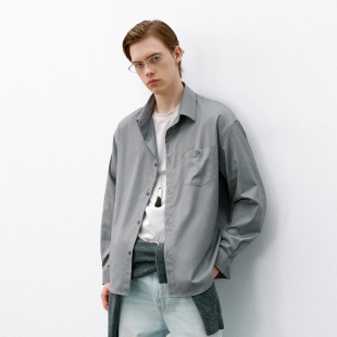 肌理感微宽落肩衬衣外套 男2026春季 714street精纺竹纤维长袖 衬衫