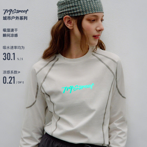 714street女版骑行印花长袖T恤