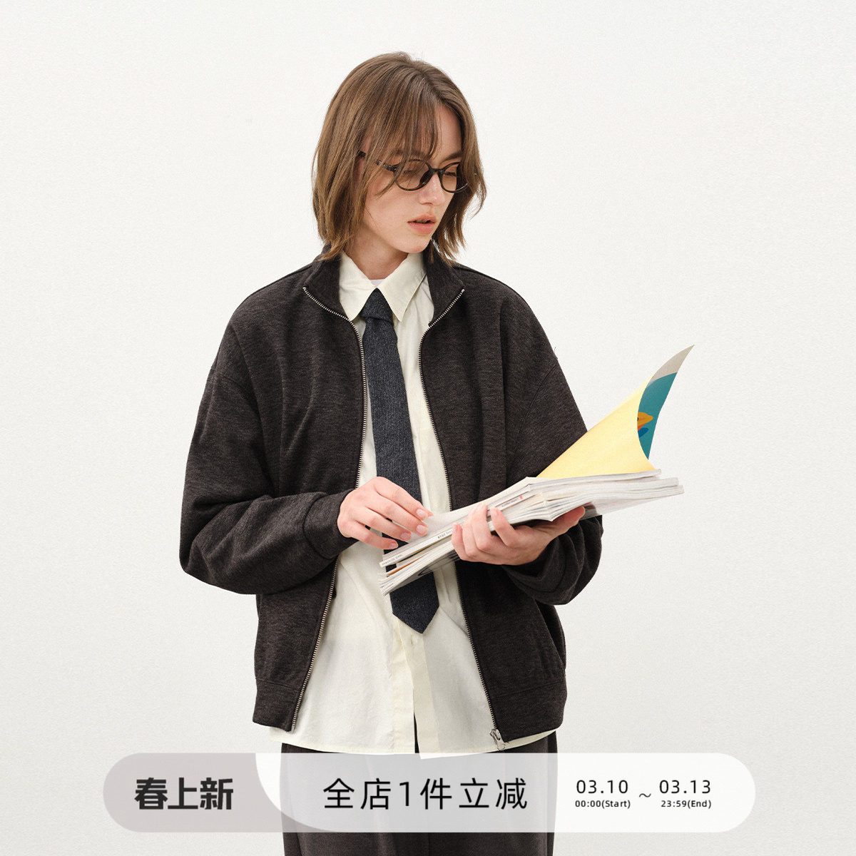 714street仿羊绒毛呢立领夹克男2025秋冬卫衣外套老钱风穿搭上衣