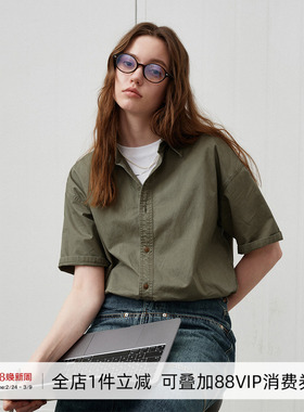 714street日系复古水洗做旧全棉短袖衬衫男2025夏季新款宽松衬衣