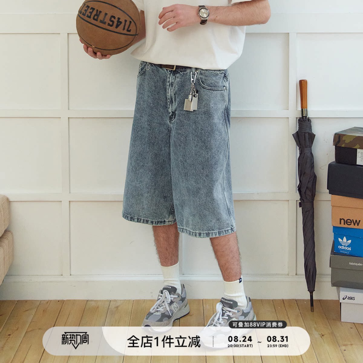 水洗牛仔六分裤714street图片