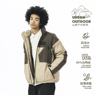 714street潮牌秋冬加厚羽绒服男女防风保暖复古夹克白鸭绒外套