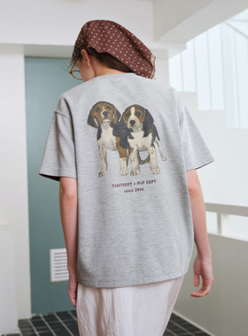 714street美式复古比格犬印花T恤男2026夏季微宽松华夫格短袖上衣