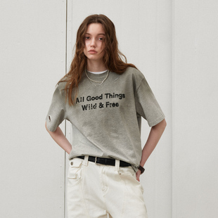 T恤男情侣装 复古水洗破洞印花宽松短袖 新款 714street重磅夏季