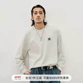 714street美式 纯棉上衣男 落肩袖 复古滑雪插画印花长袖 T恤2025秋季