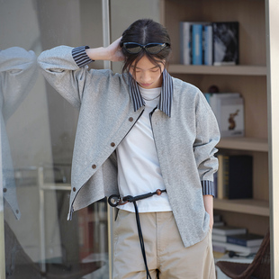 情侣卫衣开衫 男秋季 极简穿搭 衬衫 714street学院风假两件条纹长袖