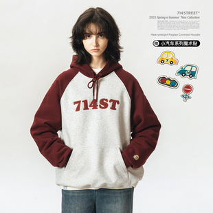 714street重磅连帽卫衣男女2023春秋美式 刺绣加绒外套 复古帽衫