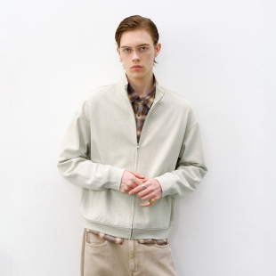 714street基础莫代尔肌理感夹克男2026春季 立领微宽松老钱风外套