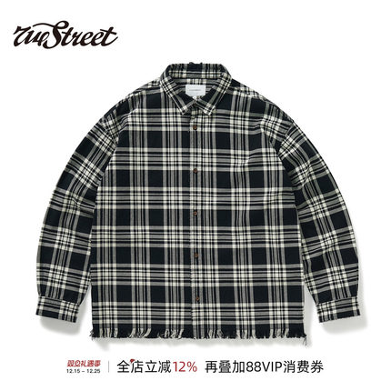 714street重磅美式破坏格子衬衫男2024秋季新款宽松休闲长袖外套
