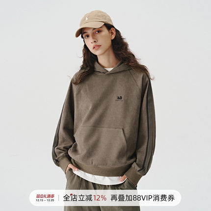 714street麂皮织带美式连帽卫衣男女同款帽衫24秋季新款情侣上衣