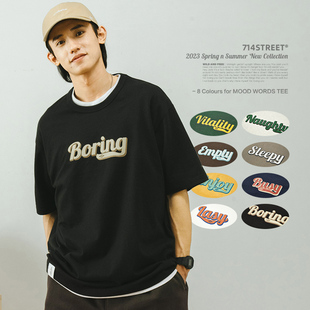宽松字母印花潮牌情侣衫 新款 圆领上衣 t恤男2023夏季 714street短袖