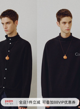 714street高端线BEHALF 100%美利奴羊毛正反穿贝壳扣高领开衫毛衣