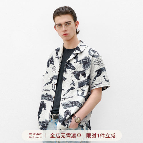 714street马年泡泡纱短袖衬衫