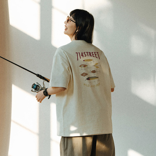 714street夏装 体恤 t恤男ins潮日系复古宽松字母印花休闲上衣短袖