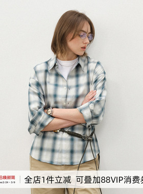 714street复古渐变格子衬衫男2025秋季宽松纯棉情侣长袖衬衣外套