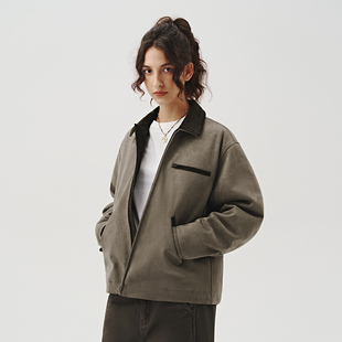 夹克 工装 714street新款 复古麂皮绒底特律棉服男宽松短阔外套美式