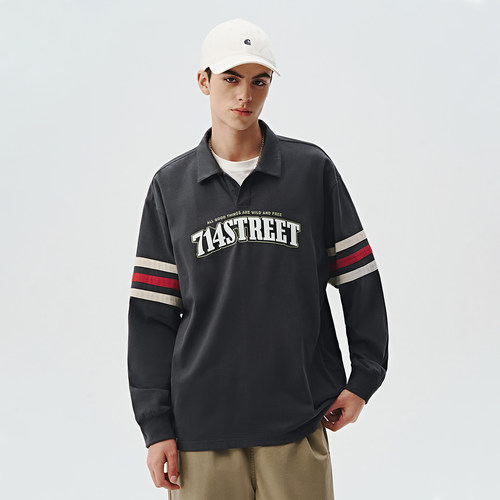 714street学院风LOGO长袖POLO