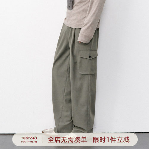 714street口袋褶裥阔腿裤