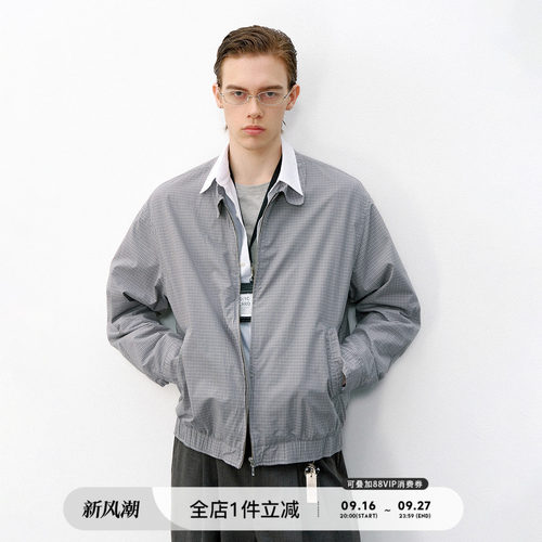 714street复古格纹哈灵顿夹克