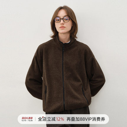 714street秋冬新款毛绒呢料针织开衫女老钱风miu系穿搭夹克外套男