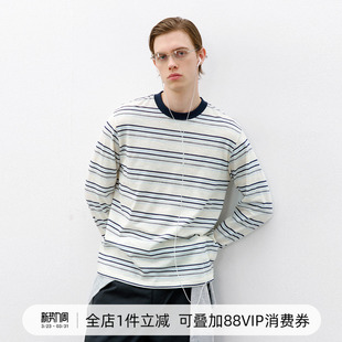 714street轻薄条纹长袖上衣2026春季新款潮牌休闲圆领混纺T恤男女