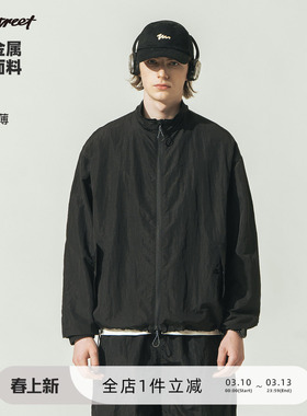 714street潮牌金属尼龙夹克男女2024春秋新款运动休闲连帽外套