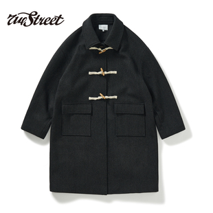 宽松长款 羊毛混纺牛角扣毛呢大衣男士 呢子外套 新款 714street冬季