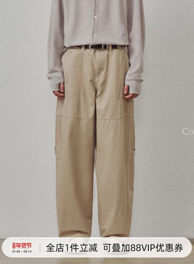 714street高端线BEHALF 酵素水洗全棉 法工甲板袋 侧拉链直筒长裤