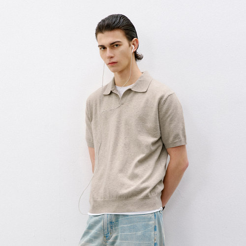 714street小V领针织短袖POLO