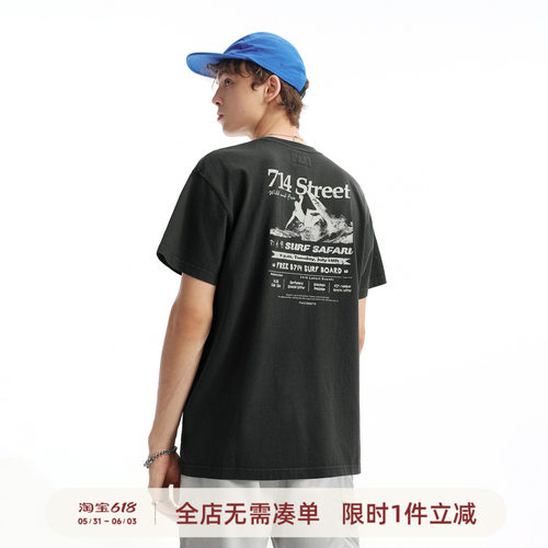 714street冲浪复古招贴水洗短袖