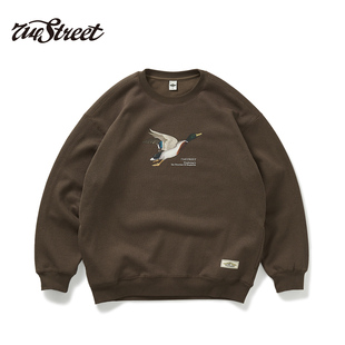 潮牌纹理感圆领卫衣 情侣装 714street美式 复古套头毛衣男秋冬新款