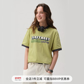 714street漫画文字LOGO印花撞色短袖 圆领纯棉情侣装 T恤男夏季 新款